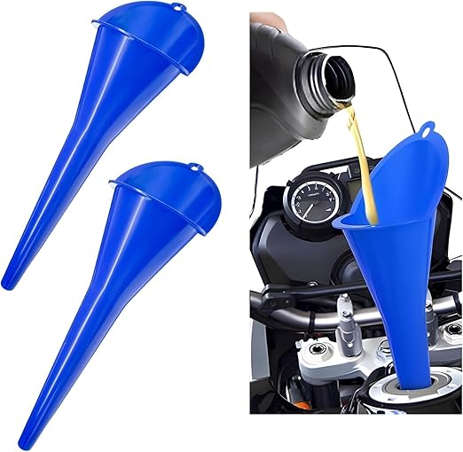 Long-Neck Oil Funnel for Automotive – Multi-Function Plastic Funnel for Oil, Gas & Lubricants – Universal Car Accessory (Blue (2-Pack))