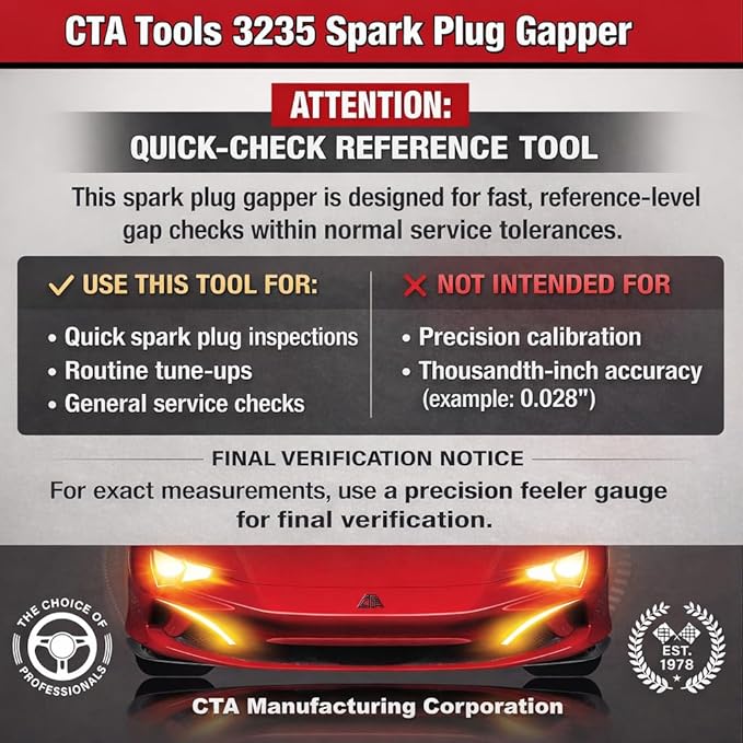 CTA Tools 3235 Spark Plug Gapper: Coin-Style Spark Plug Gap Tool, 0.020"–0.100" Measurement Range, Plated Steel, Quick-Check Reference Tool