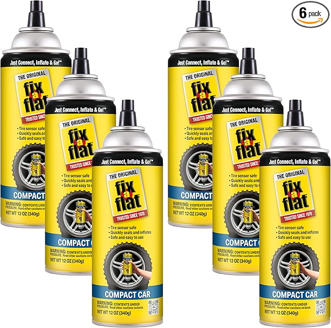 Fix-A-Flat S60410-6PK Aerosol Emergency Flat Tire Repair and Inflator, for Compact Tires, Eco-Friendly Formula, Universal Fit for All Compact Cars, 12 oz. (Pack of 6)
