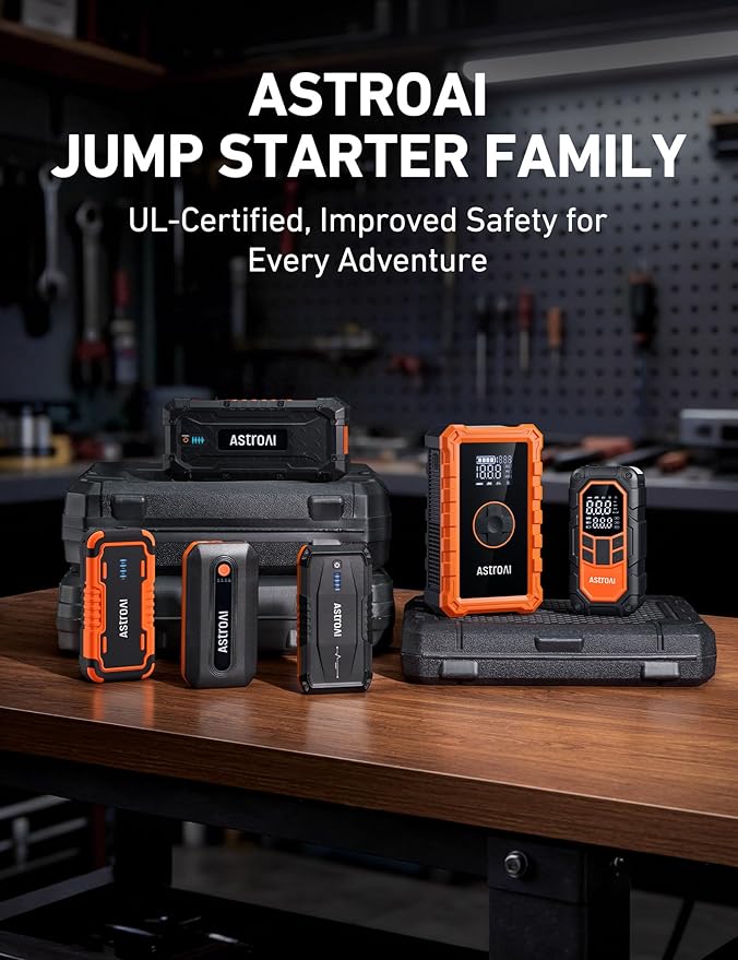 AstroAI S8 Car Battery Jump Starter, Car Jumper Starter Battery Pack for Up to 6.0L Gas & 3.0L Diesel Engines, 12V Portable Jump Box with 3 Modes Flashlight and Jumper Cable (Orange)