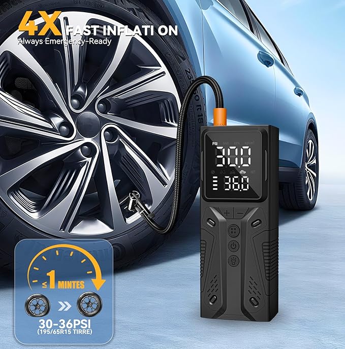 Tire Inflator Portable Air Compressor, High-Speed 150PSI Cordless Air Pump for Car Tires with Powerful Battery, Auto Shut-Off - Portable Tire Pump for Car, Bike, Motorcycle and Balls 2 (Pack)