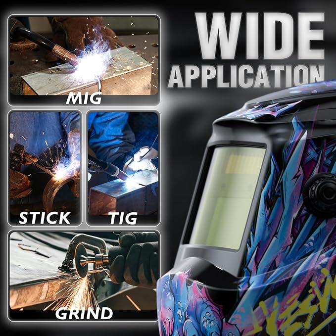 YESWELDER Auto Darkening Welding Helmet, Blue Light Blocking, 1/1/1/1 True Color Solar Powered Welding Hood with 2 Arc Sensors, Wide Shade 3.5/9-13 Welder Mask for TIG MIG ARC and Grind