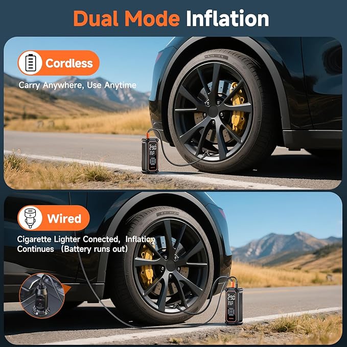 OlarHike Cordless Tire Inflator Portable Air Compressor,150 PSI Bike Pump with LED Light & Digital Pressure Gauge, Dual Power Air Pump for Car Tires, Motorcycle, Bicycle, Ball