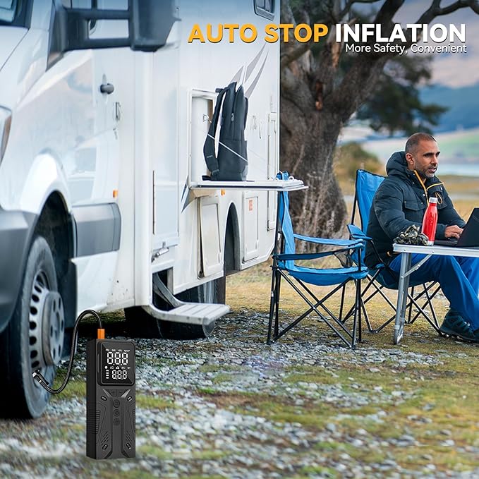 Tire Inflator Portable Air Compressor, High-Speed 150PSI Cordless Air Pump for Car Tires with Powerful Battery, Auto Shut-Off - Portable Tire Pump for Car, Bike, Motorcycle and Balls 2 (Pack)