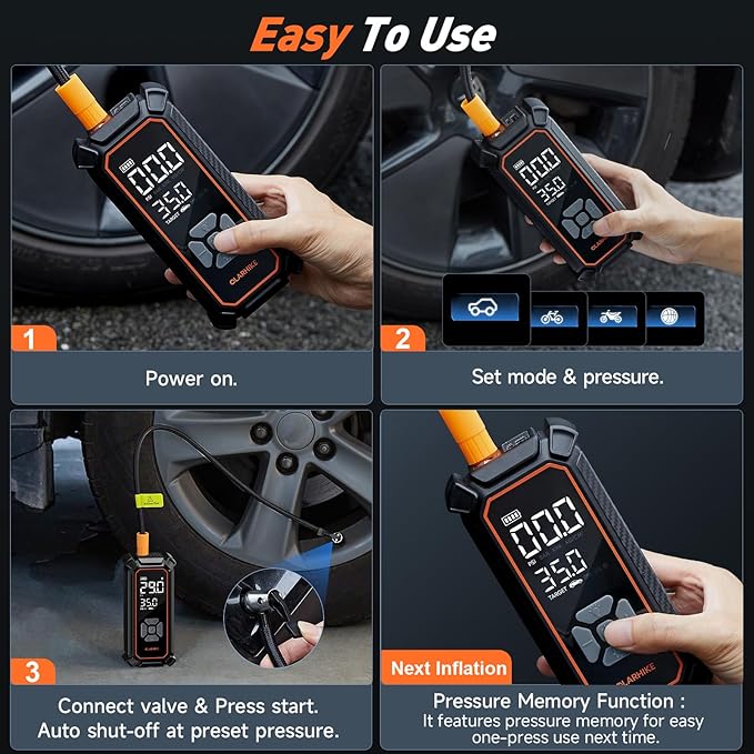 OlarHike Tire Inflator Portable Air Compressor, Dual Power - 6000mAh & 12V DC, Cordless Air Pump for Car Tires, Bikes, Motorcycle, Balls with LED & Digital Pressure Gauge, Auto Shut-off