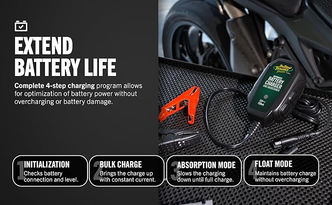 Battery Tender Junior 12V, 750mA Charger and Maintainer: Automatic 12V Powersports for Motorcycle, ATVs, and More - Smarter Than a Trickle Charger - 021-0123