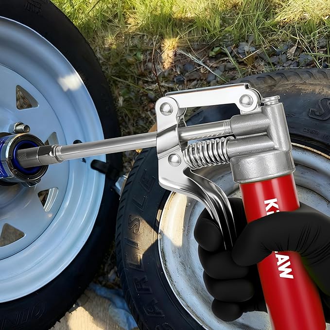 KRETLAW Mini Grease Gun (3000PSI) with Double 3oz Cartridge Grease and 12'' Flex Hose, Reinforced Coupler for Automotive, Red