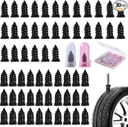 30 Pcs Tire Repair Screws, Tire Patch Kit, Screw in Tire Plugs,Quick Tool Tire Plugs, Self-Service Tire Repair Rubber Nail Kit for Patching Punctures in Vacuum Tires of Cars, Motorcycles (30)