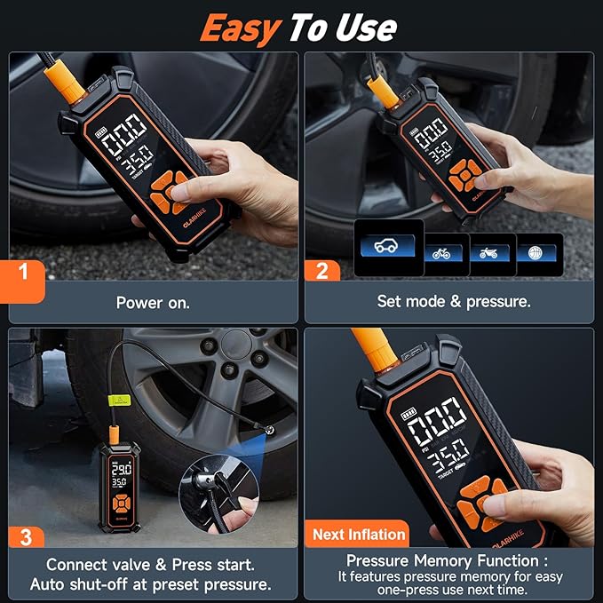 OlarHike Tire Inflator Portable Air Compressor, Dual Power - 6000mAh & 12V DC, Cordless Air Pump for Car Tires, Bikes, Motorcycle, Balls with LED & Digital Pressure Gauge, Auto Shut-off
