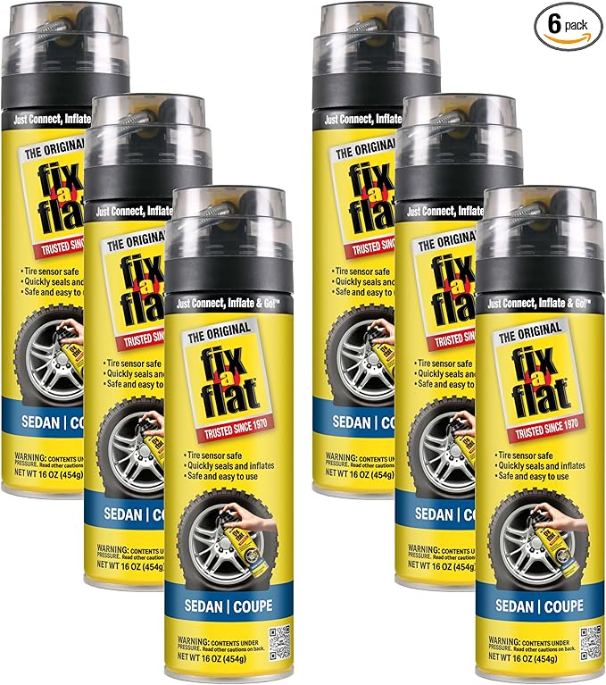 Fix-A-Flat S60420-6PK Aerosol Emergency Flat Tire Repair and Inflator, for Standard Tires, Eco-Friendly Formula, Universal Fit for All Cars, 16 oz. (Pack of 6)