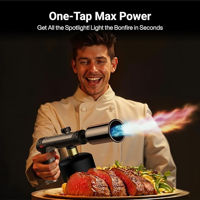 ThermoMaven Propane Torch with One-Touch Max Fire, Cooking Blow Torch Gun with a Safety Lock, Charcoal Lighter, Flame Thrower, Kitchen Food Torch Head for Grill, Sous Vide, BBQ (Tank Not Included)