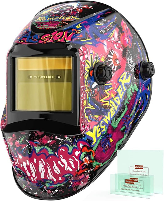 YESWELDER Auto Darkening Welding Helmet, Blue Light Blocking, 1/1/1/1 True Color Solar Powered Welding Hood with 2 Arc Sensors, Wide Shade 3.5/9-13 Welder Mask for TIG MIG ARC and Grind