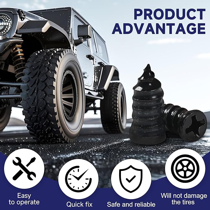 30 Pcs Tire Repair Screws, Tire Patch Kit, Screw in Tire Plugs,Quick Tool Tire Plugs, Self-Service Tire Repair Rubber Nail Kit for Patching Punctures in Vacuum Tires of Cars, Motorcycles (30)