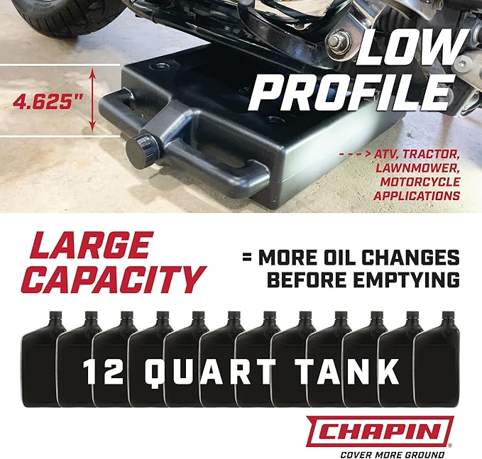 Chapin 78005 Oil Drain Pan, 12‑Quart Low‑Profile Automotive Drain Container, Recycled Polymer Construction, Large Splash‑Free Target Area & Built‑In Carry Handles for Easy Oil & Coolant Changes