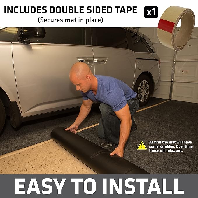 Drymate Garage Floor Mat, (17' x 7'4"), Protects Surfaces, Transforms Garage, Absorbent, Waterproof, Durable (USA Made) (Charcoal) (Includes Double Sided Tape)