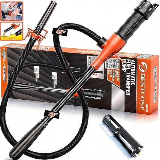 Portable Transfer Pump Battery Operated Electric Siphon Pump for Gas, Fuel, Diesel, Water Transfer 2.4 GPM Flow Oil Extractor, 47" Hose-Easy to Use Hand Fuel Pump, Multi-Use Siphon Transfer Pump