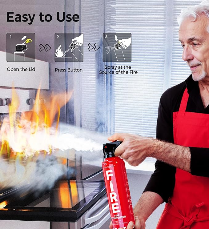 Fire Extinguisher for Home 1Pack, Kitchen, Car, and Grill,Compact Water-Based A, B, C, K Extinguisher with 6-Year Warranty and Easy Storage.