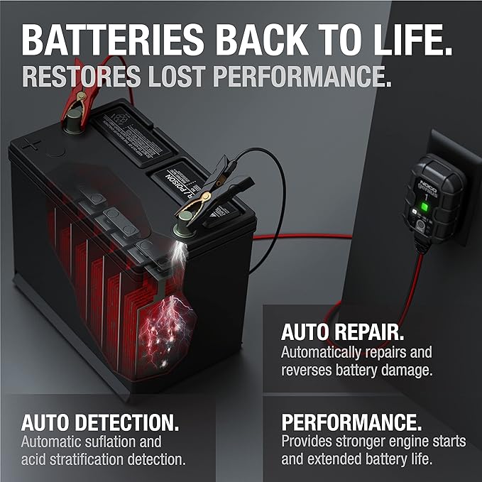 NOCO GENIUS1: 1A 6V/12V Smart Battery Charger – Automatic Maintainer, Trickle Charger & Desulfator with Overcharge Protection & Temperature Compensation – for Lead-Acid & Lithium Batteries