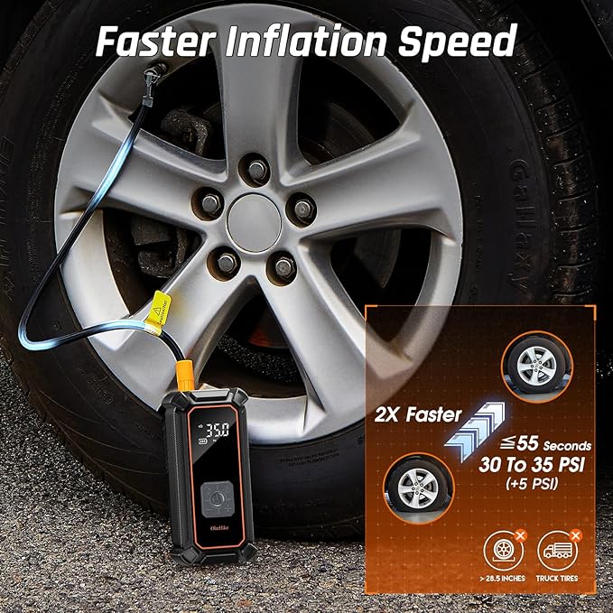 OlarHike Cordless Tire Inflator Portable Air Compressor, Dual Power - 5400 mAh & 12V DC, Air Pump for Car Tires, Bike, Motorcycle, Bicycle, Electric Pump with LED Light & Digital Pressure Gauge