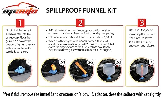 EPAuto Spill Proof Radiator Coolant Filling Funnel Kit