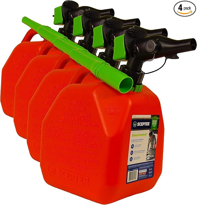 Scepter FR1G252 Fuel Container with Spill Proof Smart Control Spout with Bonus Spout Extender, Red Gas Can, 2 Gallon (Pack of 4)