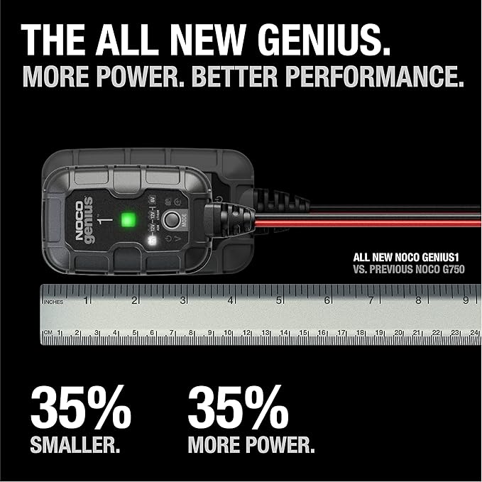 NOCO GENIUS1: 1A 6V/12V Smart Battery Charger – Automatic Maintainer, Trickle Charger & Desulfator with Overcharge Protection & Temperature Compensation – for Lead-Acid & Lithium Batteries