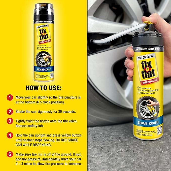 Fix-A-Flat S60420-6PK Aerosol Emergency Flat Tire Repair and Inflator, for Standard Tires, Eco-Friendly Formula, Universal Fit for All Cars, 16 oz. (Pack of 6)