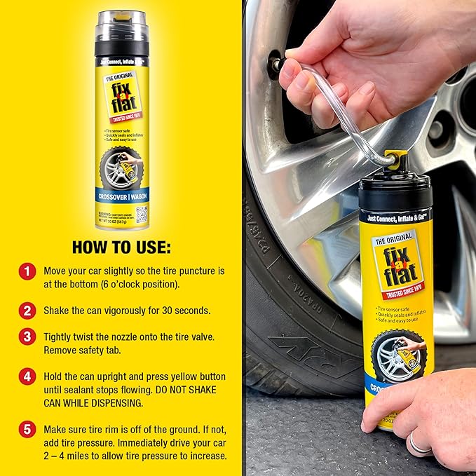 Fix-A-Flat S60430-6PK Aerosol Emergency Flat Tire Repair and Inflator, for Large Tires, Eco-Friendly Formula, Universal Fit for All Cars and Small Trucks/SUVs, 20 oz. (Pack of 6)