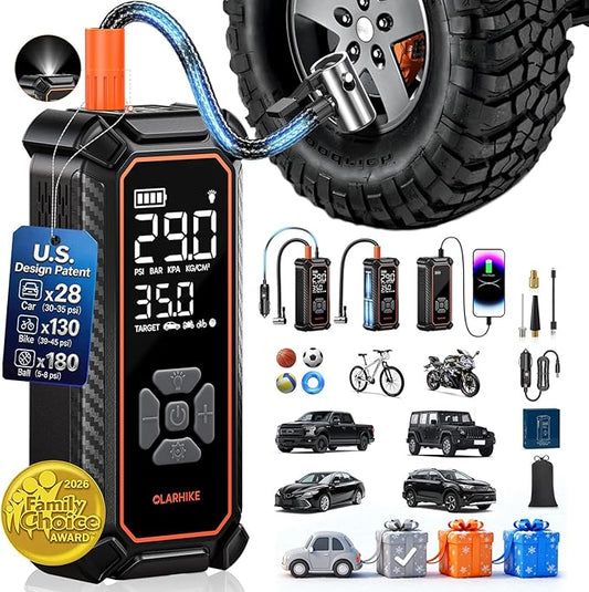 OlarHike Cordless Tire Inflator Portable Air Compressor, Dual Power Mode - 9000 mAh & 12V DC, Air Pump for Car Tires, Motorcycle, Bicycle, Electric Pump with LED Light & Digital Pressure Gauge