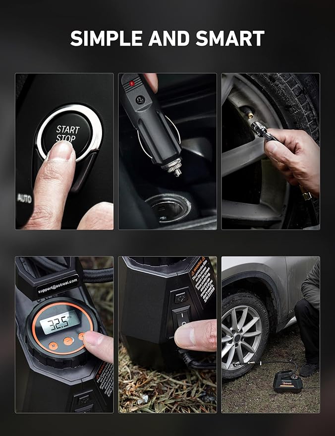 AstroAI AIRUN H Tire Inflator Portable Air Compressor Air Pump for Car Tires-Car Accessories, 9.8Ft Cord-12V DC-Powered Auto Pump with Digital Pressure Gauge, LED Light for Bicycle, Balloons, Orange