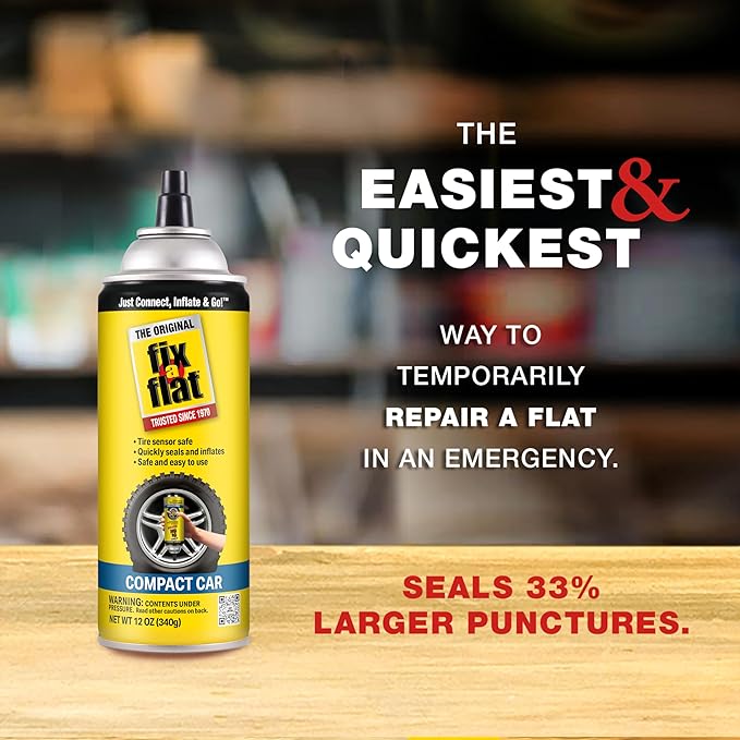 Fix-A-Flat S60410-6PK Aerosol Emergency Flat Tire Repair and Inflator, for Compact Tires, Eco-Friendly Formula, Universal Fit for All Compact Cars, 12 oz. (Pack of 6)