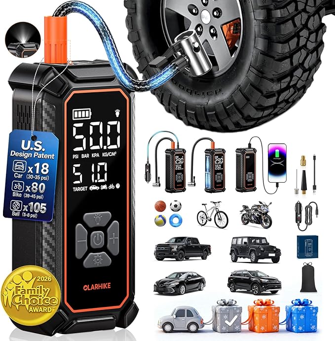 OlarHike Tire Inflator Portable Air Compressor, Dual Power - 6000mAh & 12V DC, Cordless Air Pump for Car Tires, Bikes, Motorcycle, Balls with LED & Digital Pressure Gauge, Auto Shut-off