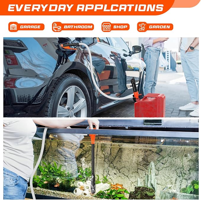Electric Fuel Transfer Pump, 2.4 GPM Portable Fluid Transfer Siphon Pump with Oil Pipeline, Battery Gas Pumps with 47 Inches Hose &Gloves for Car/RV(Orange)