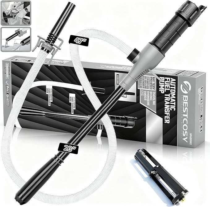 Transfer Pump Battery Operated Electric Siphon Pump for Gas, Fuel, Diesel, Water Transfer 2.4 GPM Flow Oil Extractor, 47 Inches Hose-Easy to Use Hand Fuel Pump, Multi-Use Siphon Transfer Pump(Grey)