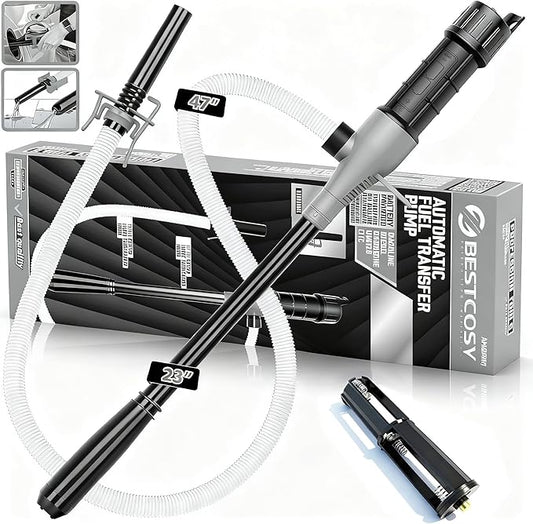 Transfer Pump Battery Operated Electric Siphon Pump for Gas, Fuel, Diesel, Water Transfer 2.4 GPM Flow Oil Extractor, 47 Inches Hose-Easy to Use Hand Fuel Pump, Multi-Use Siphon Transfer Pump(Grey)