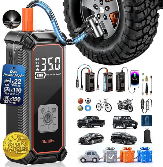 OlarHike Tire Inflator Portable Air Compressor, Battery Powered, 7500mAh, Dual Mode, Auto Air Pump for Car Tires, Motorcycle, Bicycle, Electric Pump with LED Light & Digital Pressure Gauge