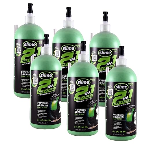 Slime 10194-6PK 2-in-1 Tire & Tube Sealant Puncture Repair Sealant, Premium, Prevent and Repair, Suitable for All Off-Highway Tires and Tubes, Non-Toxic, Eco-Friendly, 6 x 32 oz Bottles