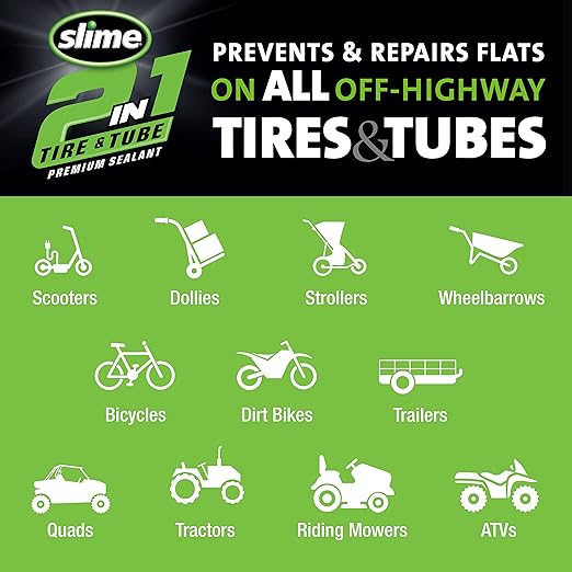 Slime 10207 2-in-1 Tire & Tube Sealant Puncture Repair Sealant, 2-in-1, Premium, Prevent and Repair, Suitable for All Off-Highway Tires and Tubes, Non-Toxic, Eco-Friendly, 1 Gallon jug
