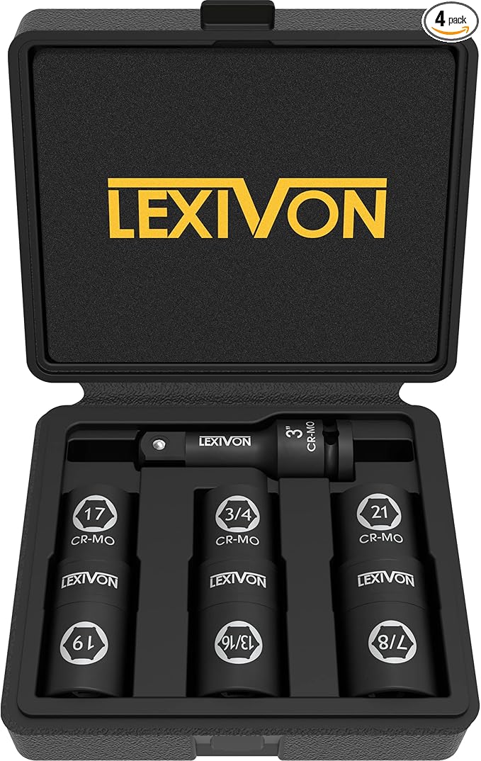 LEXIVON Impact Socket Set, 6 Total Lug Nut Size | Innovative Flip Socket Design Cover Most Commonly Inch & Metric Used Sizes | Cr-Mo Steel = Fully Impact Grade (LX-111)