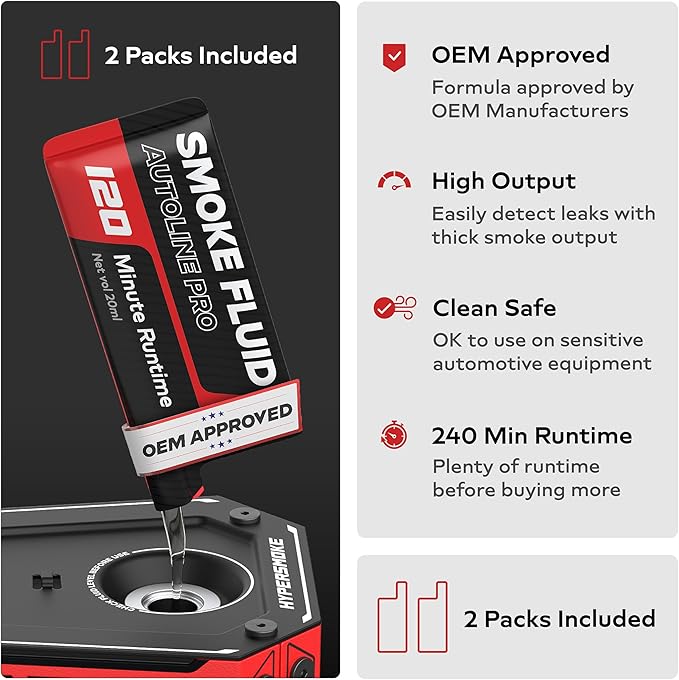 AutoLine Pro HyperSmoke™ Automotive Smoke Machine EVAP Vacuum Leak Tester – Adjustable Pressure – OEM Approved Smoke Fluid – Built-in Air Compressor Motor – Includes Cone for Vacuum and Exhaust Leaks.