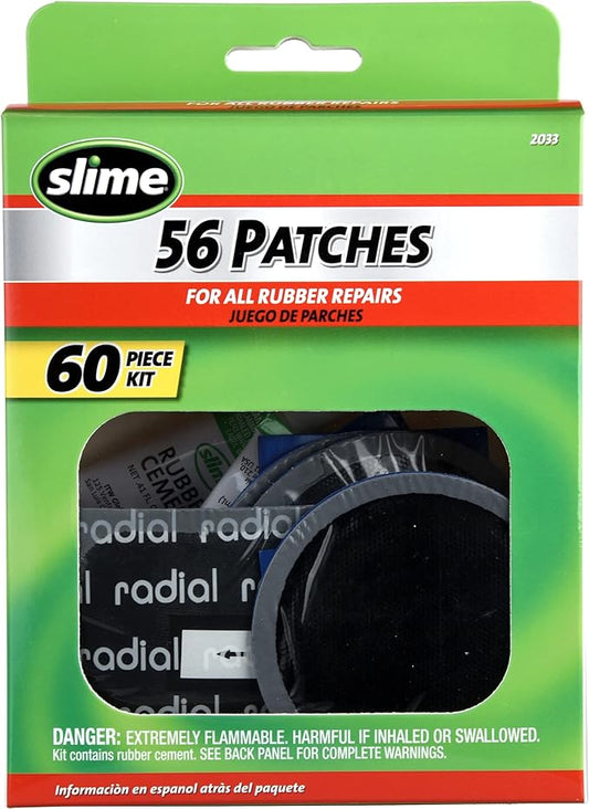 Slime 2033 Rubber Patch Kit, Patches with Glue, Storeage Box Included (56 Patches, scuffer, Glue)