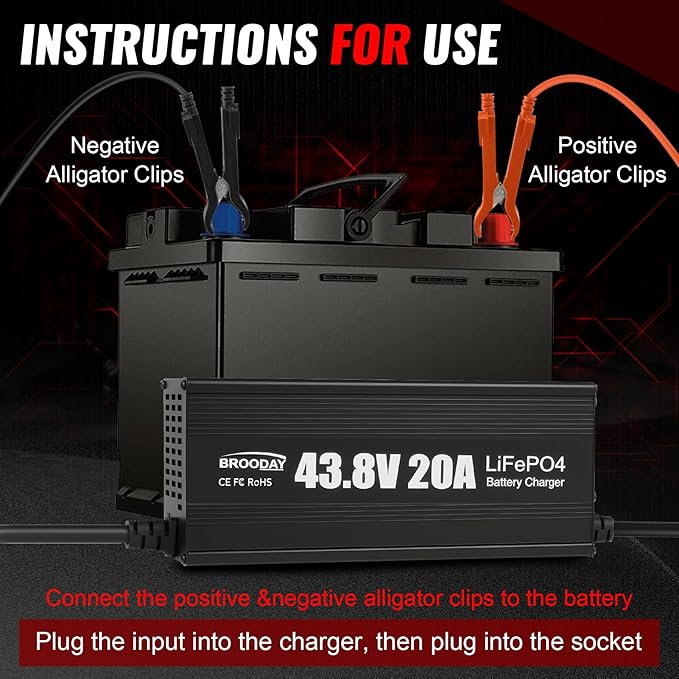 36V 20A LiFePO4 Battery Charger, 43.8V Lithium Battery Charger, Fast Charging, Over-Current and Over-Voltage Protection for 36V Lithium Iron Phosphate Batteries