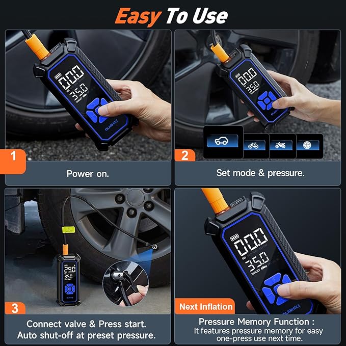 OlarHike Tire Inflator Portable Air Compressor, Dual Power - 6000mAh & 12V DC, Cordless Air Pump for Car Tires, Bikes, Motorcycle, Balls with LED & Digital Pressure Gauge, Auto Shut-off
