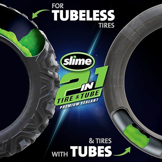 Slime 10193-6PK 2-in-1 Tire and Tube Sealant Puncture Repair Sealant, Premium, Prevent and Repair, Suitable for Non-Highway Tires and Tubes, Non-Toxic, Eco-Friendly, 6 x 16oz Bottles