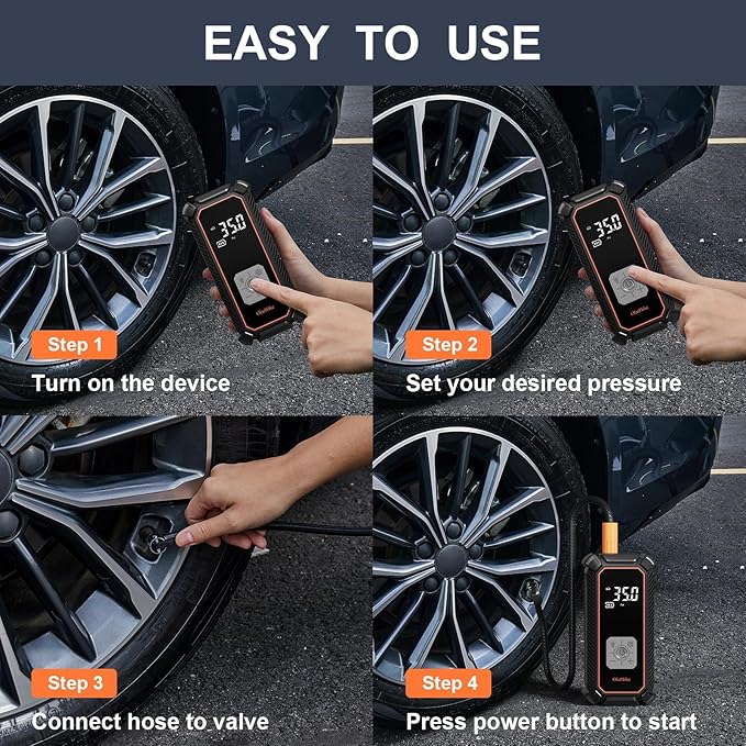 OlarHike Tire Inflator Portable Air Compressor, Battery Powered, 7500mAh, Dual Mode, Auto Air Pump for Car Tires, Motorcycle, Bicycle, Electric Pump with LED Light & Digital Pressure Gauge