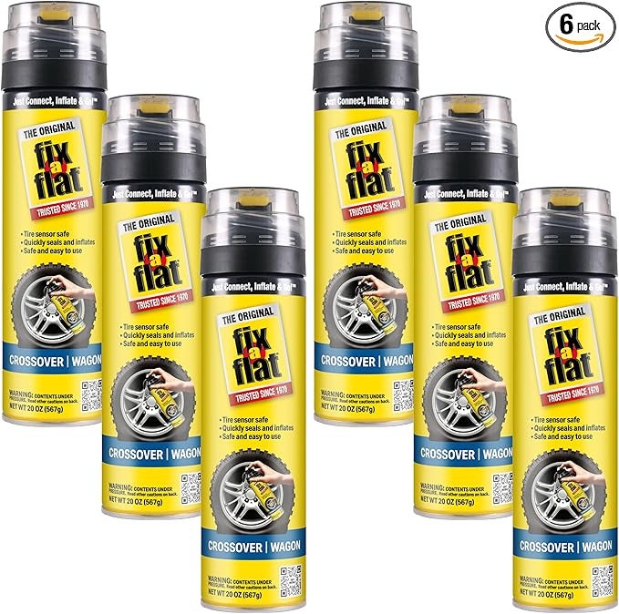 Fix-A-Flat S60430-6PK Aerosol Emergency Flat Tire Repair and Inflator, for Large Tires, Eco-Friendly Formula, Universal Fit for All Cars and Small Trucks/SUVs, 20 oz. (Pack of 6)
