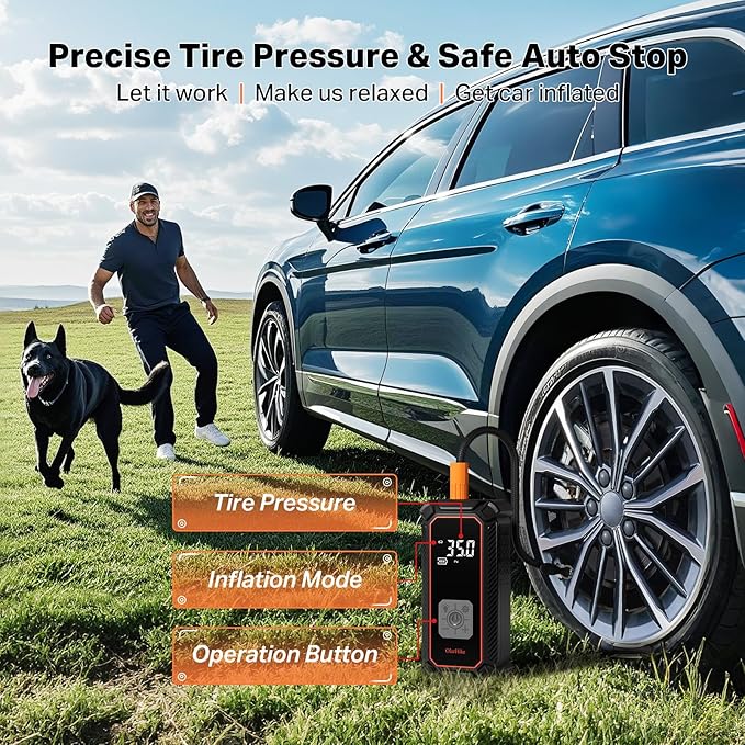 OlarHike Tire Inflator Portable Air Compressor, Battery Powered, 7500mAh, Dual Mode, Auto Air Pump for Car Tires, Motorcycle, Bicycle, Electric Pump with LED Light & Digital Pressure Gauge
