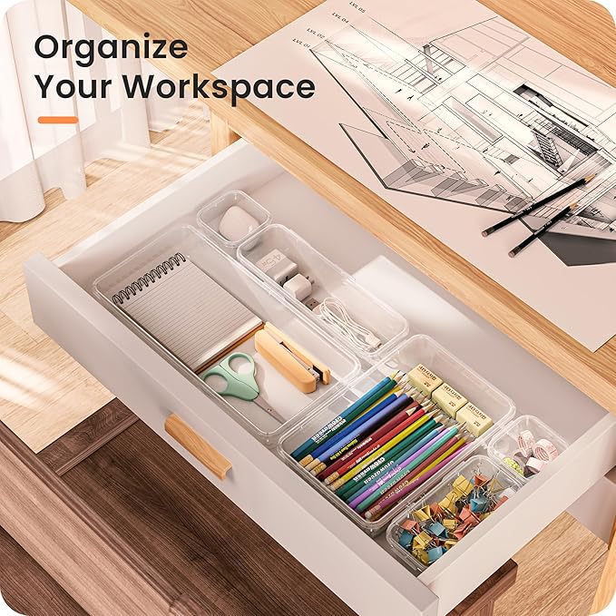 【Military Grade】A-LuGei Drawer Organizer,【𝟱𝗦𝗶𝘇𝗲】Makeup organizer,【Holds 177 Items】Bathroom Organizers and Storage,Organization and Storage,Desk Drawer Organizer for Vanity【Clear】
